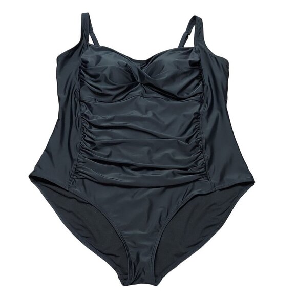 Cromer Resortwear Womens Plus Size Black Ruched One-Piece Swimsuit - Picture 1 of 11